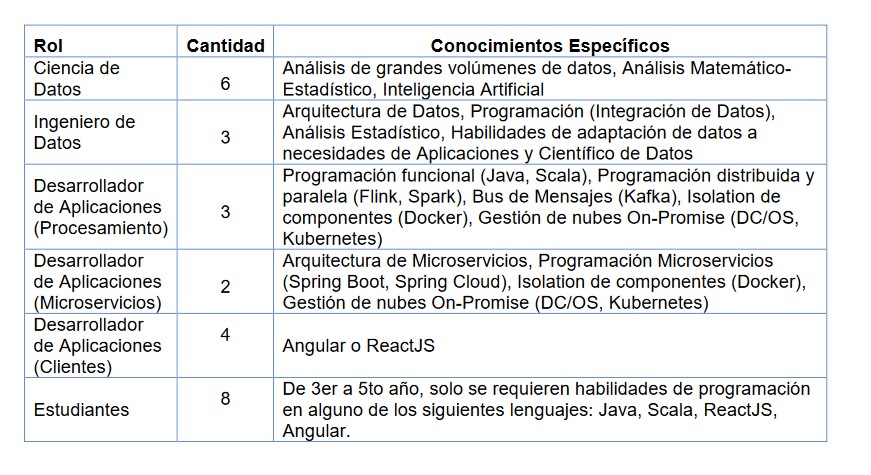 Roles Plataforma Tecnológica para el procesamiento y análisis de grandes volúmenes de datos para la toma de decisiones gubernamentales.